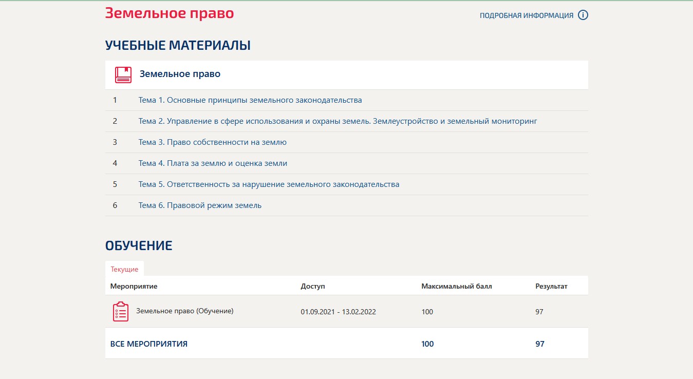 скриншот Оценка 97 из  100 баллов на тему Земельное право тест с ответами Синергия 2021 -2022