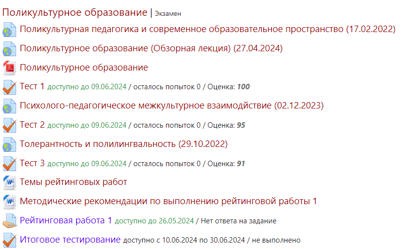 скриншот Средний балл 95 из 100 на тему Поликультурное образование Витте Ответы на тесты 1-3
