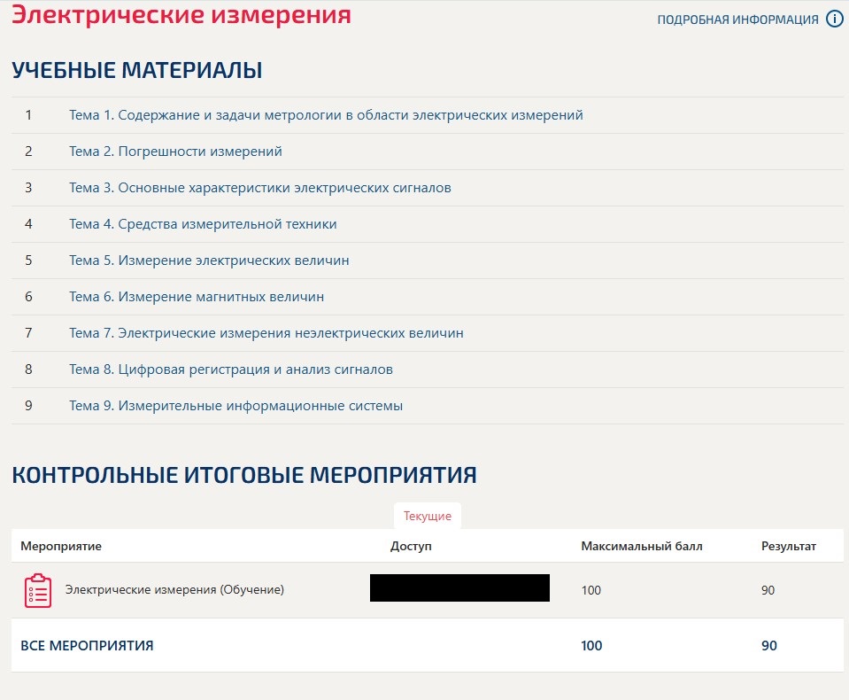 скриншот Электрические измерения (новый) (оценка, 90) на тему Электрические измерения (ответы на тест Синергия / МТИ / МОИ / МосАП)