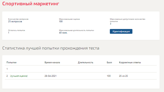 скриншот отметка на тему Спортивный маркетинг.Тест Синергия 2021г на 100 баллов