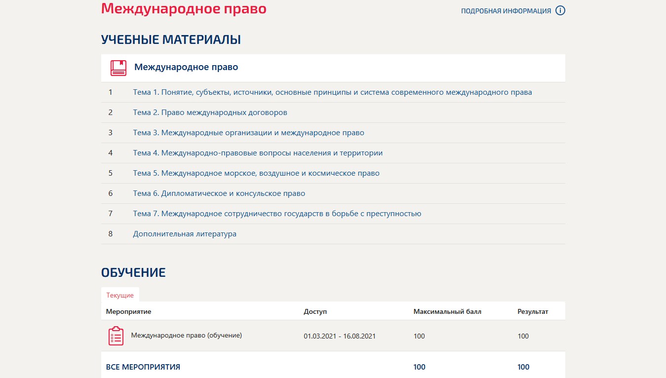 скриншот Оценка 100 из 100 баллов на тему Международное право тест с ответами Синергия 2021